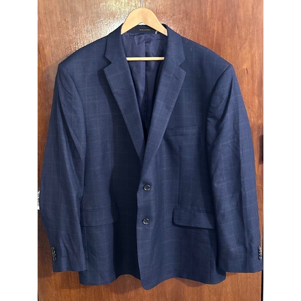 JOS A BANK Reserve Men's sz 52R Silk /Wool Blend Navy/Brown Windowpane Blazer